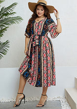 Load image into Gallery viewer, Plus Size Print Tie Waist Silk Maxi Dresses Summer