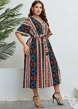 Load image into Gallery viewer, Plus Size Print Tie Waist Silk Maxi Dresses Summer