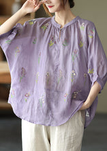 Load image into Gallery viewer, Plus Size Purple Embroideried Loose Fall Three Quarter sleeve Top