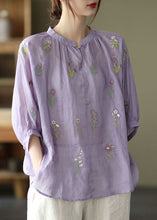 Load image into Gallery viewer, Plus Size Purple Embroideried Loose Fall Three Quarter sleeve Top