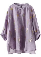 Load image into Gallery viewer, Plus Size Purple Embroideried Loose Fall Three Quarter sleeve Top