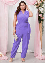 Load image into Gallery viewer, Plus Size Purple Notched Sashes Jumpsuit Summer