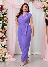 Load image into Gallery viewer, Plus Size Purple Notched Sashes Jumpsuit Summer