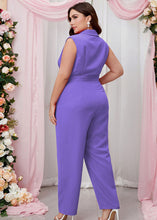 Load image into Gallery viewer, Plus Size Purple Notched Sashes Jumpsuit Summer