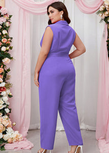 Plus Size Purple Notched Sashes Jumpsuit Summer