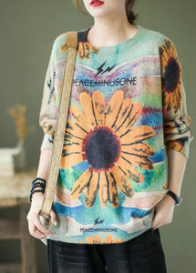 Plus Size Rainbow O-Neck Print Fall Knitted Sweaters