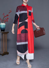 Load image into Gallery viewer, Plus Size Red Asymmetrical Print Silk Maxi Dress Summer