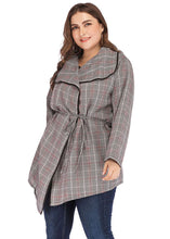 Load image into Gallery viewer, Plus Size Red Grey Striped Peter Pan Collar Tie Waist Trench Coats Fall