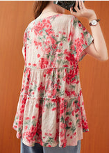 Load image into Gallery viewer, Plus Size Red Ruffled Print Cotton A Line Top Short Sleeve