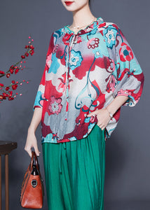 Plus Size Ruffled Collar Print Cotton Linen Two Piece Set Women Clothing Spring