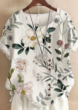 Load image into Gallery viewer, Plus Size White O Neck Print Patchwork Linen T Shirts Tops Summer