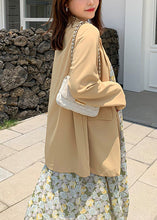 Load image into Gallery viewer, Plus Size Yellow Notched Button Patchwork Spandex Coat Fall