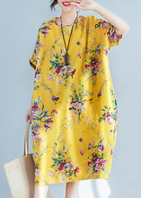 Load image into Gallery viewer, Plus Size Yellow O-Neck Print Cotton Holiday Dress Summer