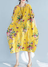 Load image into Gallery viewer, Plus Size Yellow O-Neck Print Cotton Holiday Dress Summer