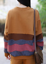 Load image into Gallery viewer, Plus Size Yellow O-Neck Striped Patchwork Top Long Sleeve