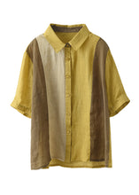 Load image into Gallery viewer, Plus Size Yellow Peter Pan Collar Solid Ramie Shirts Summer