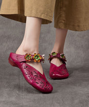 Load image into Gallery viewer, Purple Hollow Out Floral Cowhide Leather Retro Splicing Slide Sandals