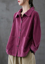 Load image into Gallery viewer, Purple Loose Pockets Shirt Top Long Sleeve Corduroy Coat