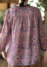 Load image into Gallery viewer, Purple O-Neck Ruffled Button Ramie Shirts Spring