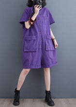 Load image into Gallery viewer, Purple Patchwork Denim Shorts Jumpsuits Peter Pan Collar Summer