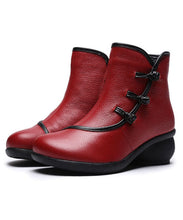 Load image into Gallery viewer, Red Ankle Boots Chunky Cowhide Leather Boutique Splicing Warm Fleece