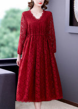 Load image into Gallery viewer, Red Lace Long Dress Slim Fit Exra Large Hem Spring