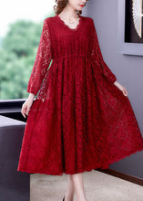 Load image into Gallery viewer, Red Lace Long Dress Slim Fit Exra Large Hem Spring