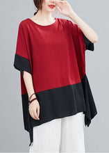 Load image into Gallery viewer, Red Patchwork Chiffon T Shirts Top Asymmetrical Summer