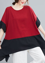 Load image into Gallery viewer, Red Patchwork Chiffon T Shirts Top Asymmetrical Summer