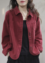 Load image into Gallery viewer, Red Pockets Button Solid Corduroy Coat Spring