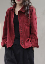 Load image into Gallery viewer, Red Pockets Button Solid Corduroy Coat Spring