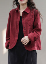 Load image into Gallery viewer, Red Pockets Button Solid Corduroy Coat Spring