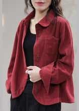 Load image into Gallery viewer, Red Pockets Button Solid Corduroy Coat Spring