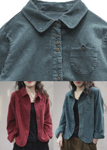 Load image into Gallery viewer, Red Pockets Button Solid Corduroy Coat Spring