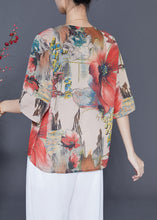 Load image into Gallery viewer, Red Print Chiffon Shirts Oversized Tassel Half Sleeve