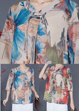 Load image into Gallery viewer, Red Print Chiffon Shirts Oversized Tassel Half Sleeve