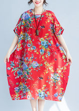 Load image into Gallery viewer, Red Print Cotton Long Dress Oversized Pockets Summer