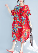 Load image into Gallery viewer, Red Print Cotton Long Dress Oversized Pockets Summer