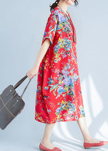 Load image into Gallery viewer, Red Print Cotton Long Dress Oversized Pockets Summer