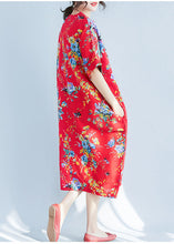 Load image into Gallery viewer, Red Print Cotton Long Dress Oversized Pockets Summer