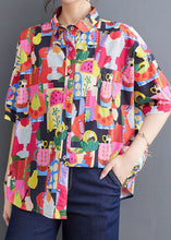 Load image into Gallery viewer, Red Print Patchwork Cotton Loose Blouses Peter Pan Collar Summer