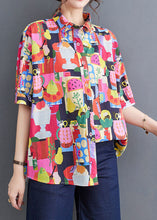 Load image into Gallery viewer, Red Print Patchwork Cotton Loose Blouses Peter Pan Collar Summer