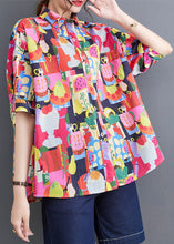 Load image into Gallery viewer, Red Print Patchwork Cotton Loose Blouses Peter Pan Collar Summer