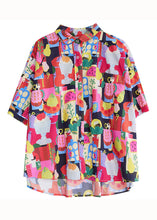 Load image into Gallery viewer, Red Print Patchwork Cotton Loose Blouses Peter Pan Collar Summer