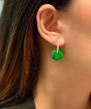 Load image into Gallery viewer, Regular Green Sterling Silver Inlaid Zircon Chalcedony Hoop Earrings