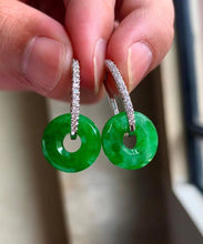 Load image into Gallery viewer, Regular Green Sterling Silver Inlaid Zircon Chalcedony Hoop Earrings