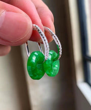 Load image into Gallery viewer, Regular Green Sterling Silver Inlaid Zircon Chalcedony Hoop Earrings