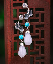 Load image into Gallery viewer, Regular Silk Sterling Silver Inladi Pearl Turquoise Drop Earrings