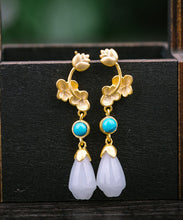 Load image into Gallery viewer, Regular Silk Sterling Silver Inladi Pearl Turquoise Drop Earrings