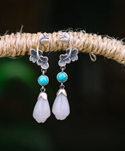 Load image into Gallery viewer, Regular Silk Sterling Silver Inladi Pearl Turquoise Drop Earrings